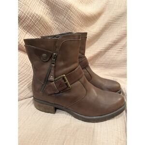Earth Origins Women's Brown Leather Ankle Boots Size 11, Side Zip, Pre-Owned